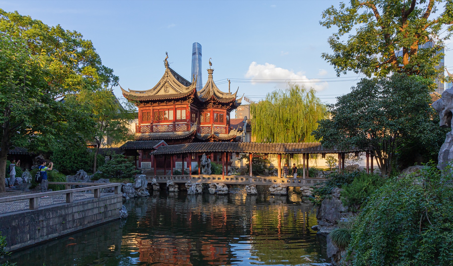 Yu Garden in Shanghai with classical buildings and a pond