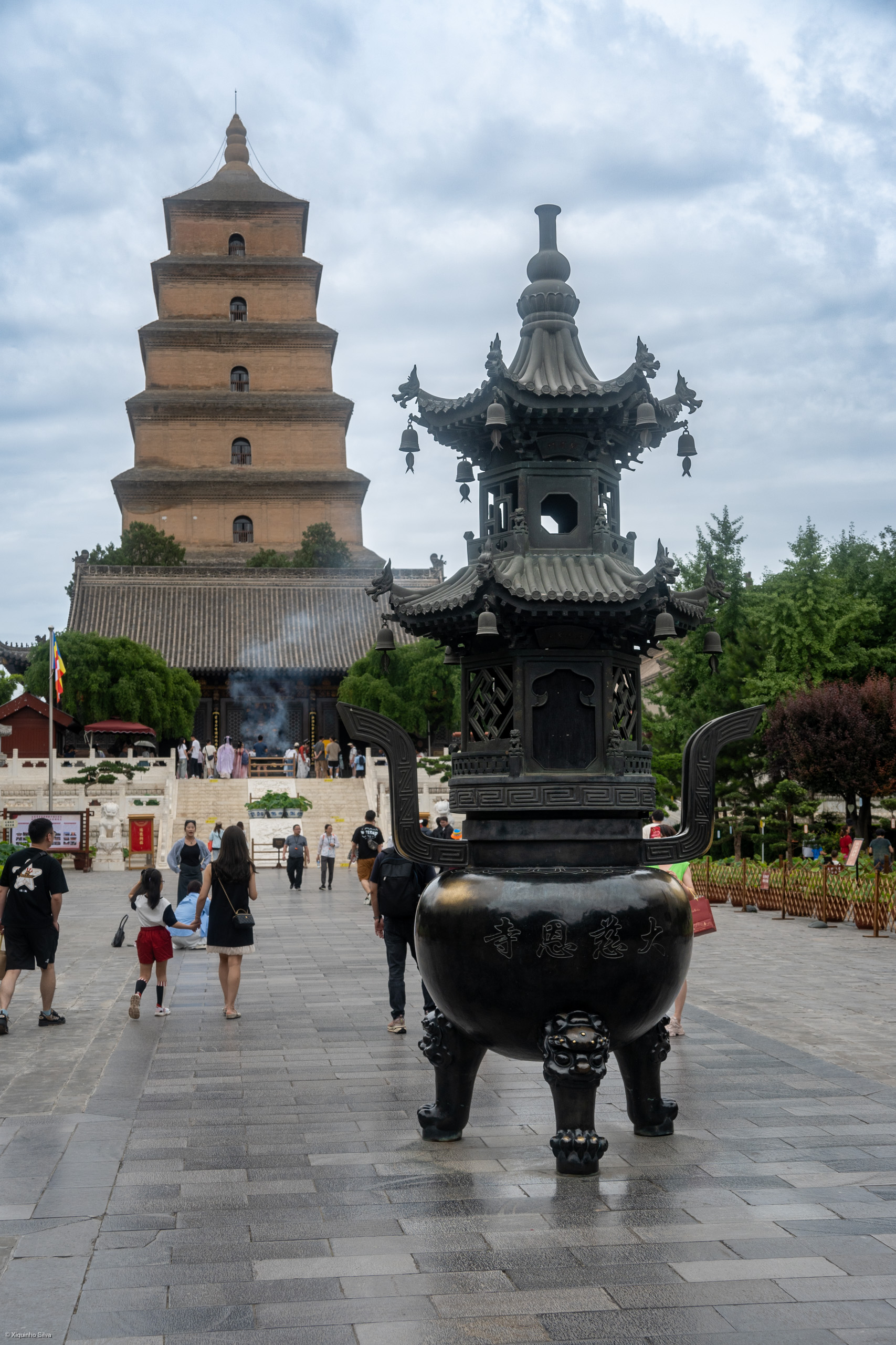 The brick Giant Wild Goose Pagoda rising above trees in Xi'an